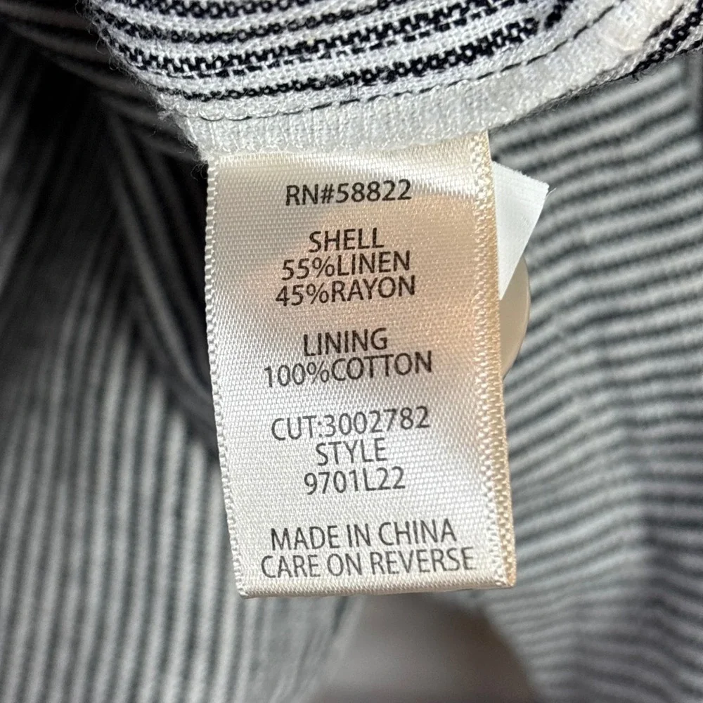 MAX STUDIO Striped Blazer Women's Size‎ Small Ruched Sleeve Linen Blend Nautical